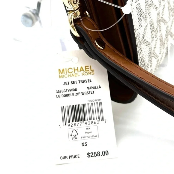 Michael Kors Large Double Zip Wallet Wristlet Vanilla/Brown - Picture 8 of 8